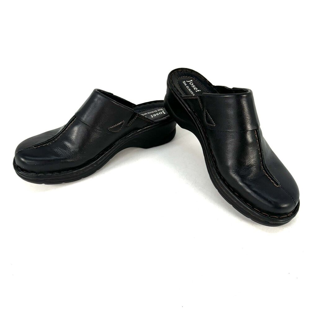 Josef Seibel Carole Mule Black Leather Slip-On Comfort Clogs Womans 7 1/2,EU 38
